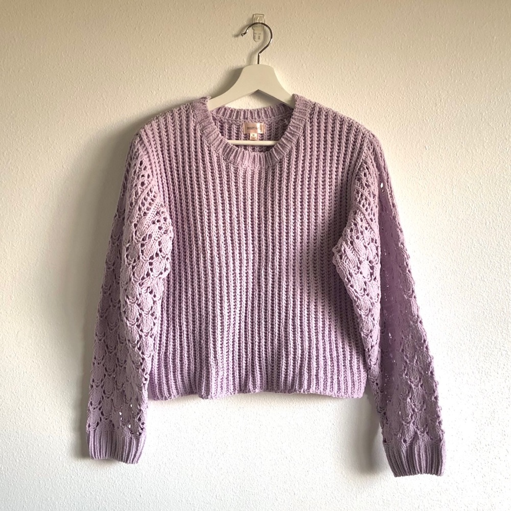 Dizzy Gal Light Purple Lavender Eyelet Sleeve Knit Sweater Size Medium